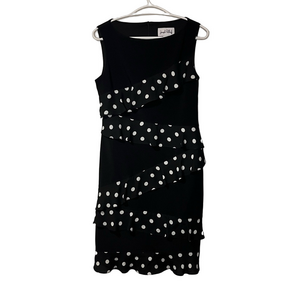 Joseph Ribkoff Polka Dot Midi Dress Womens Size 8 Black White Classic Office